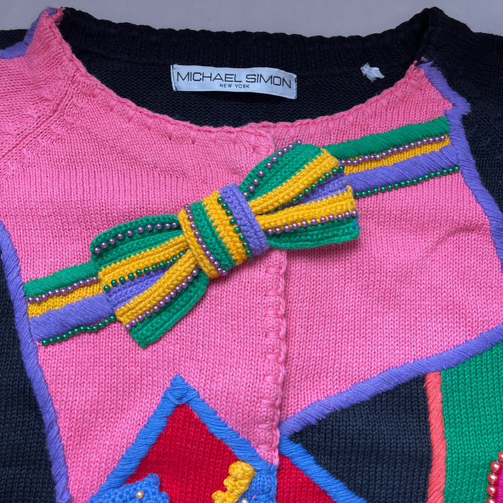 Vintage Michael Simon Holiday Gifts Bows Collectible Ugly Christmas Sweater 1996 - Picture 14 of 14